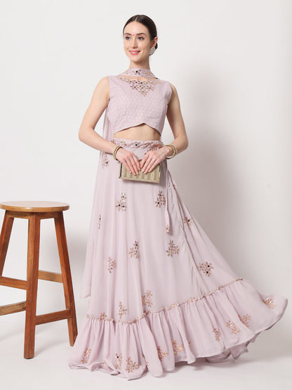 Rajwada Women Pink Georgette Semi Stitched Lehenga With Unstitched Blouse