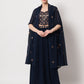 Rajwada Women Navy Blue Georgette Semi Stitched Lehenga With Unstitched Blouse