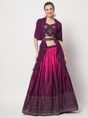 Rajwada - Beautiful Voilet Chinon Silk Embellished Lehenga Choli Set