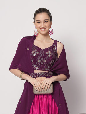 Rajwada - Beautiful Voilet Chinon Silk Embellished Lehenga Choli Set
