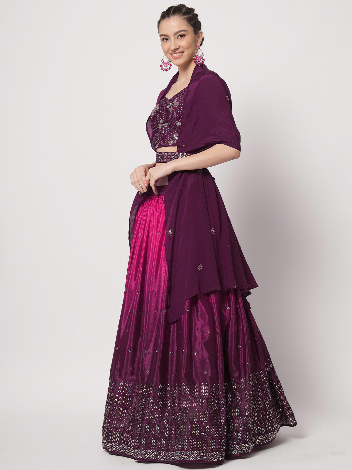 Rajwada - Beautiful Voilet Chinon Silk Embellished Lehenga Choli Set