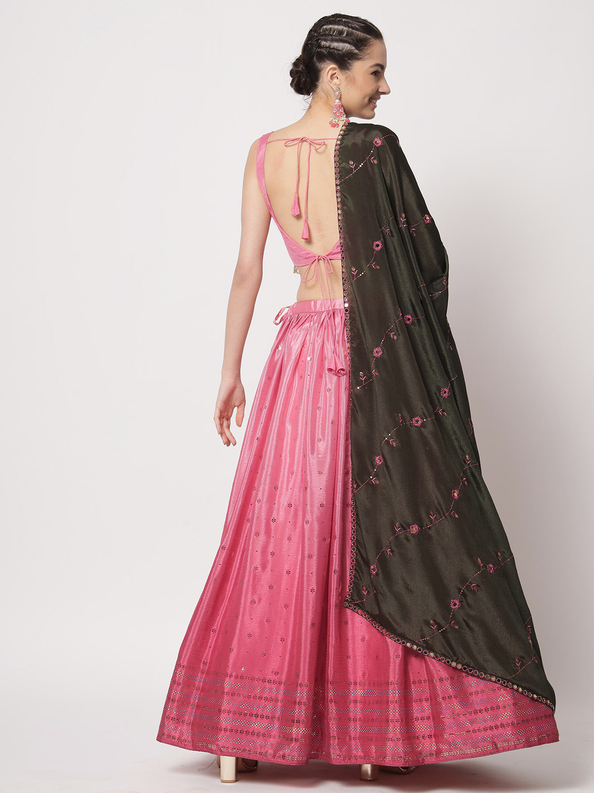 Rajwada - Modern Pink Chinon Silk Embellished Semi Stitched Lehenga with Unstitched Blouse