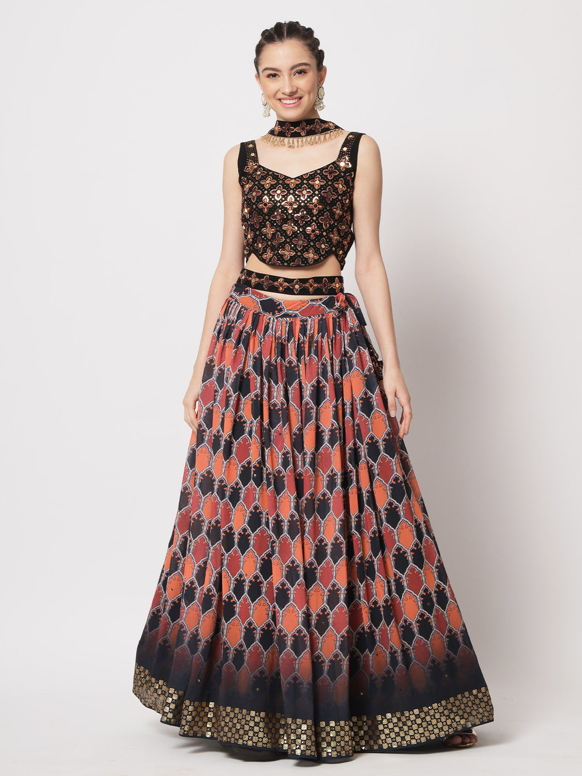 Rajwada - Stylish Multicolor Georgette Printed Semi Stitched Lehenga with Unstitched Blouse