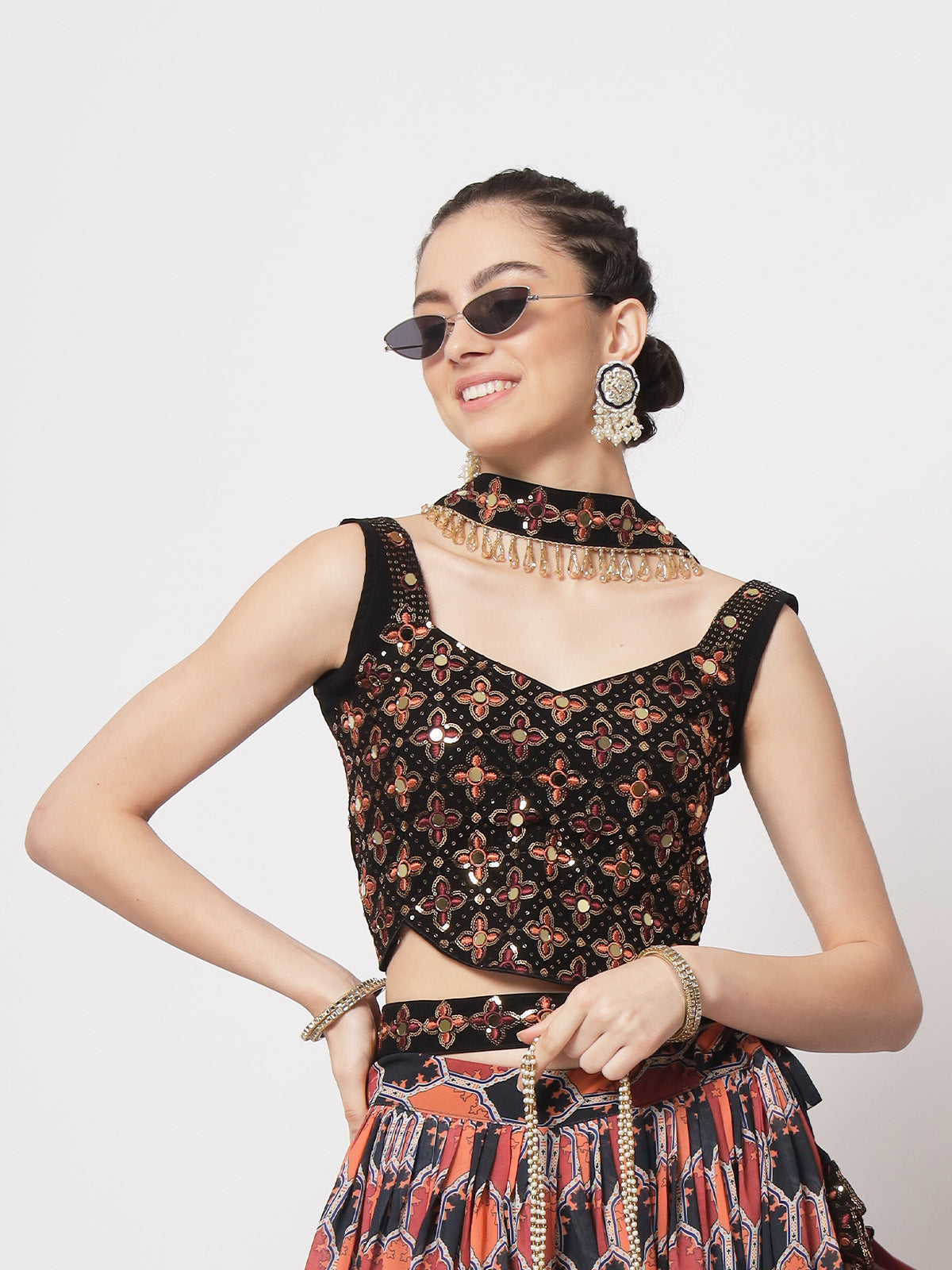 Rajwada - Stylish Multicolor Georgette Printed Semi Stitched Lehenga with Unstitched Blouse