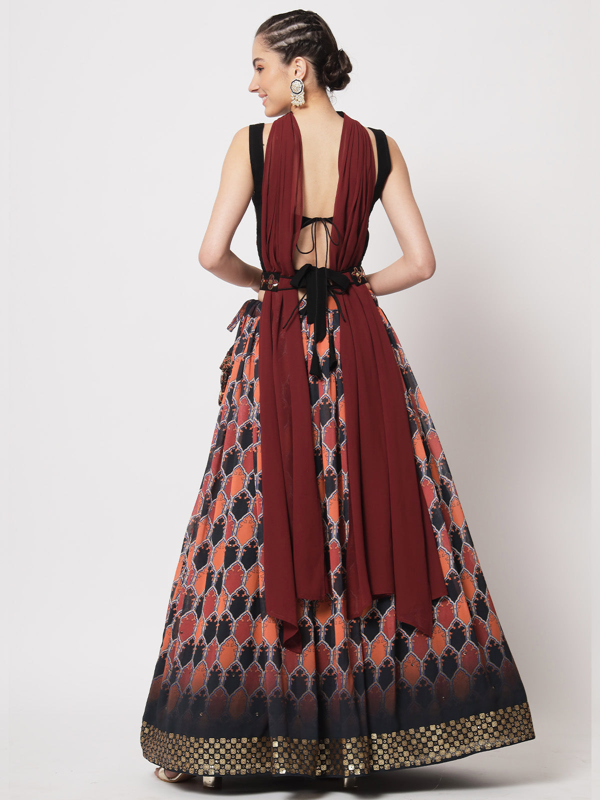 Rajwada - Stylish Multicolor Georgette Printed Semi Stitched Lehenga with Unstitched Blouse