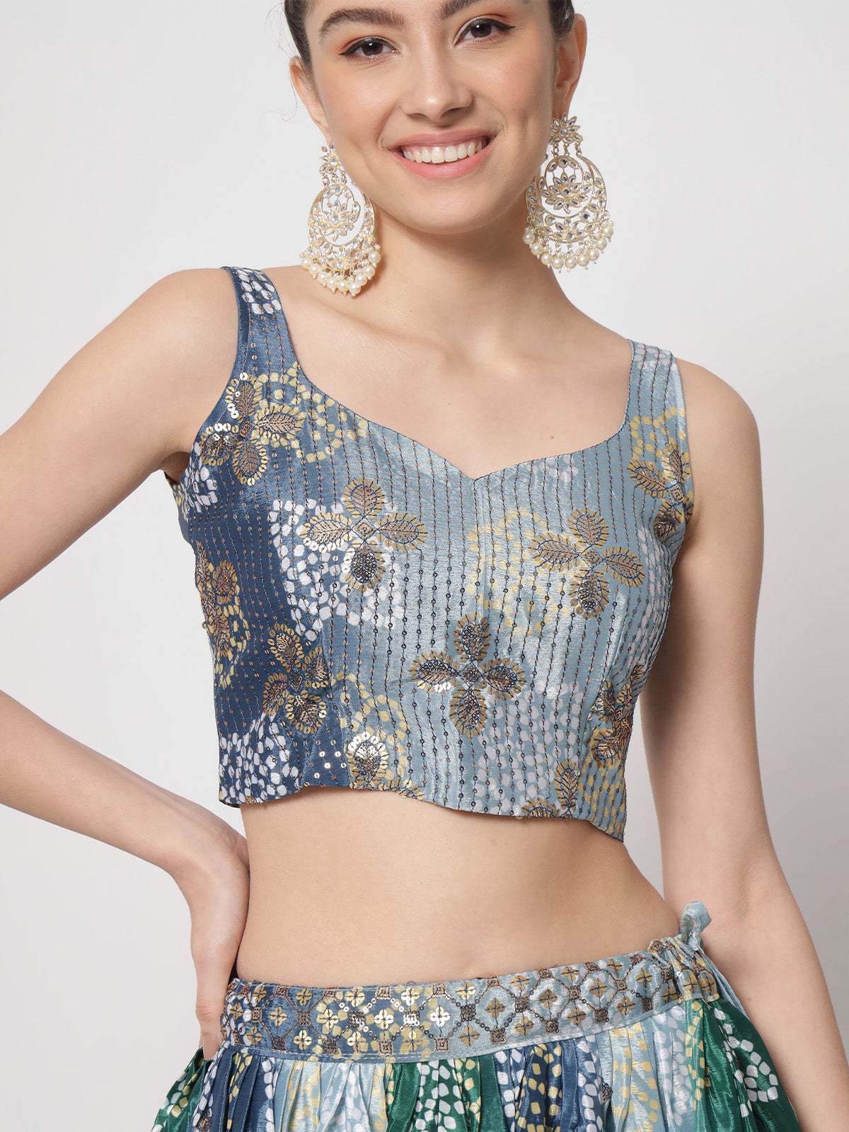 Rajwada - Classic Multicolor Chinon Silk Printed Semi Stitched Lehenga with Unstitched Blouse