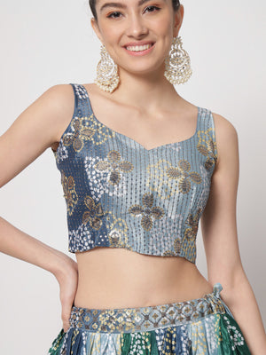 Rajwada - Classic Multicolor Chinon Silk Printed Semi Stitched Lehenga with Unstitched Blouse