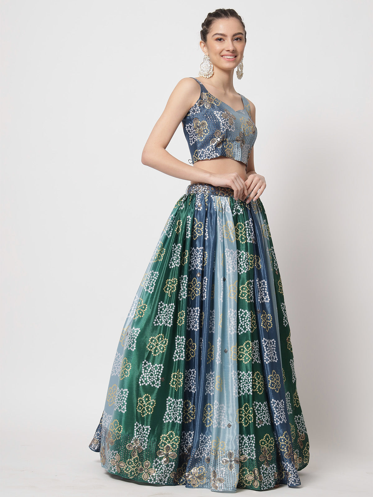 Rajwada - Classic Multicolor Chinon Silk Printed Semi Stitched Lehenga with Unstitched Blouse