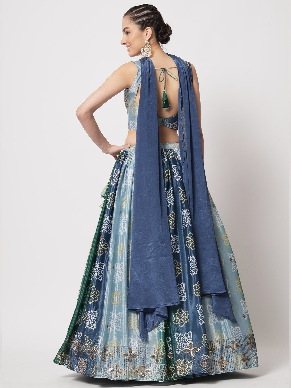 Rajwada - Classic Multicolor Chinon Silk Printed Semi Stitched Lehenga with Unstitched Blouse
