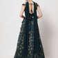 Rajwada - Designer Dark Green Georgette Printed Semi Stitched Lehenga with Unstitched Blouse