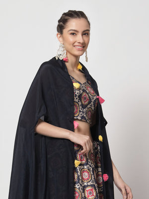 Rajwada - Beautiful Multicolor Chinon Silk Printed Semi Stitched Lehenga with Unstitched Blouse