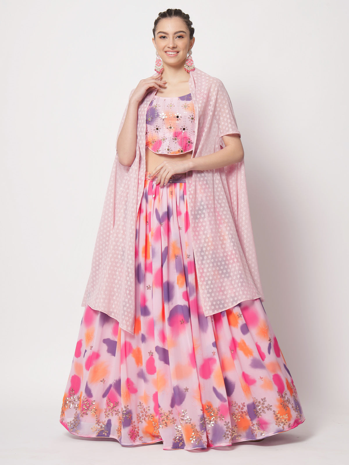 Rajwada - Modern Multicolor Georgette Embellished Semi Stitched Lehenga with Unstitched Blouse