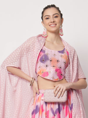 Rajwada - Modern Multicolor Georgette Embellished Semi Stitched Lehenga with Unstitched Blouse