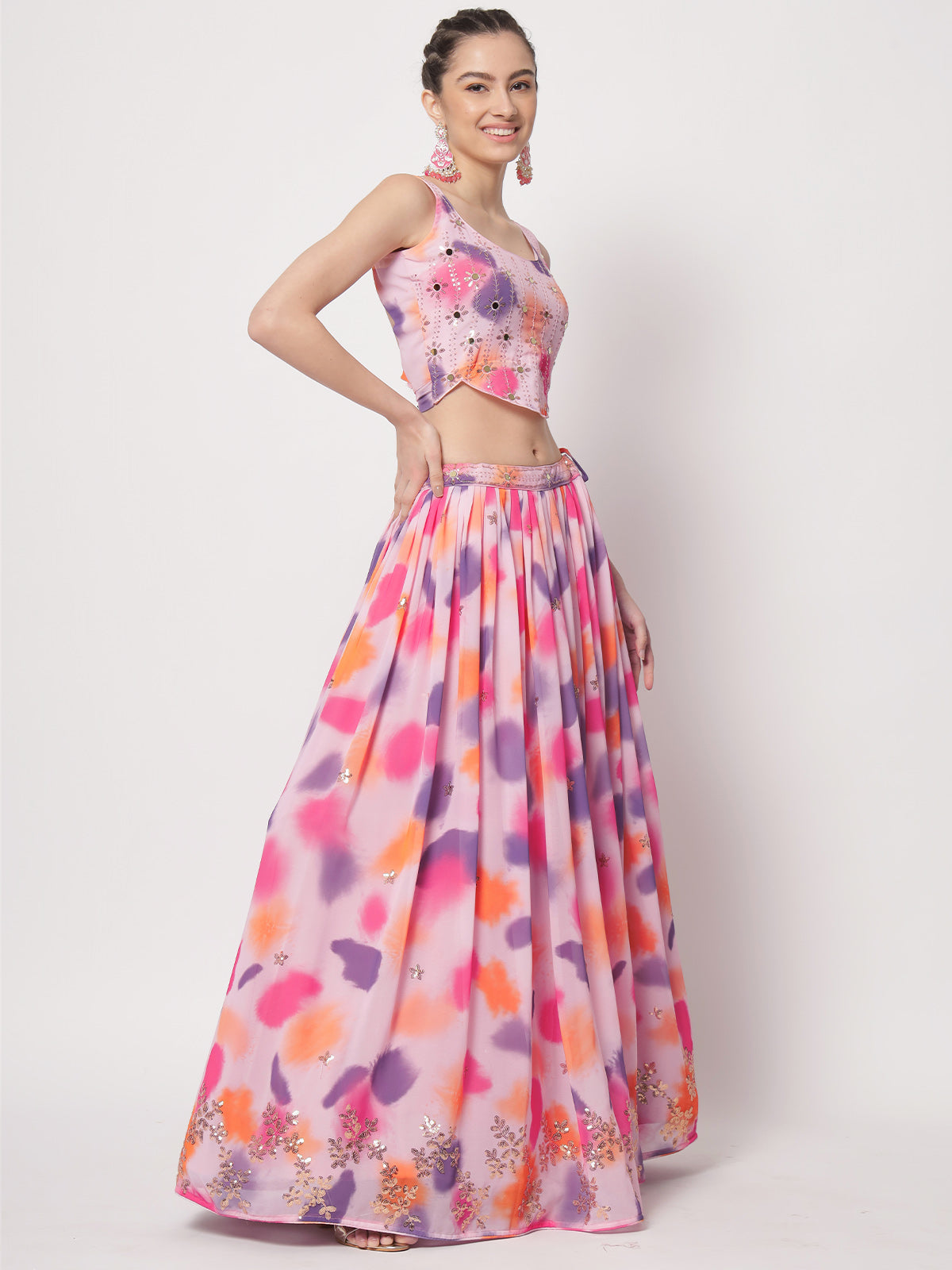 Rajwada - Modern Multicolor Georgette Embellished Semi Stitched Lehenga with Unstitched Blouse
