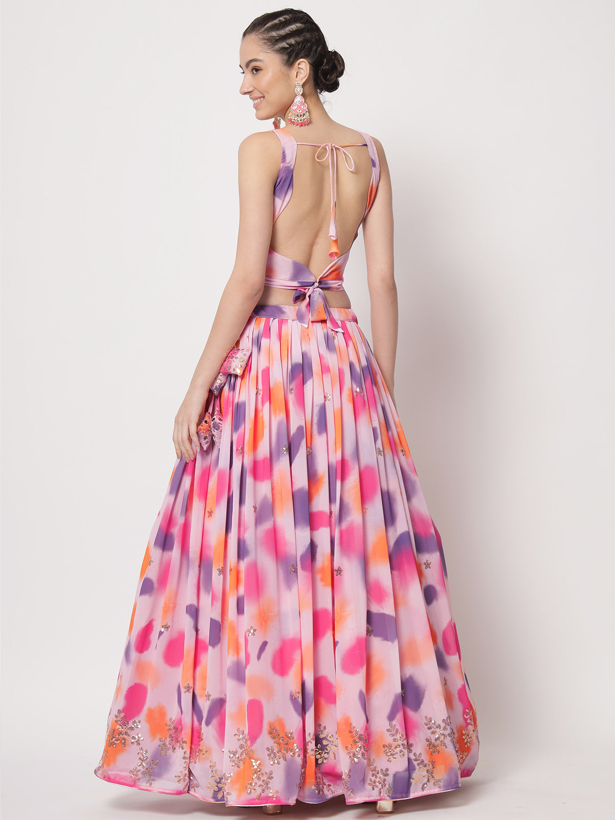 Rajwada - Modern Multicolor Georgette Embellished Semi Stitched Lehenga with Unstitched Blouse