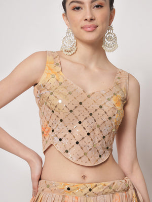 Rajwada -Stylish Beige Georgette Embellished Semi Stitched Lehenga with Unstitched Blouse