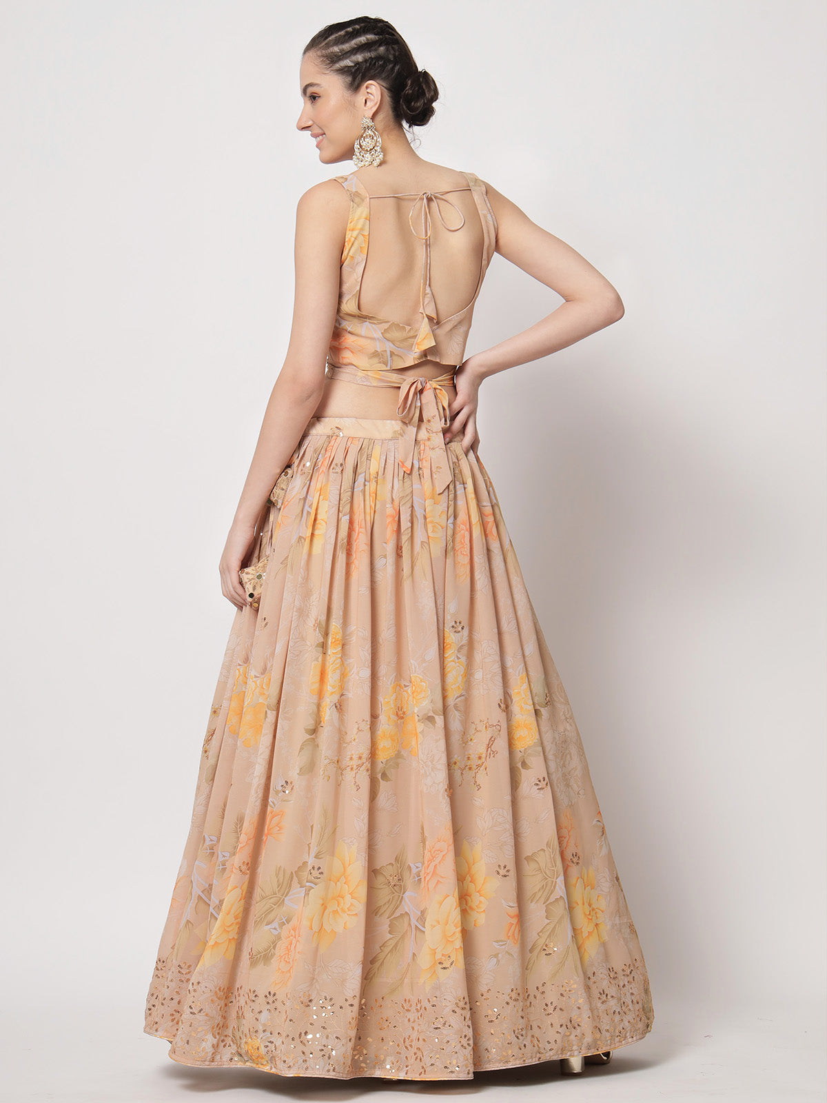 Rajwada -Stylish Beige Georgette Embellished Semi Stitched Lehenga with Unstitched Blouse