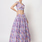 Rajwada - Classic Purple Chinon Silk Printed Semi Stitched Lehenga with Unstitched Blouse