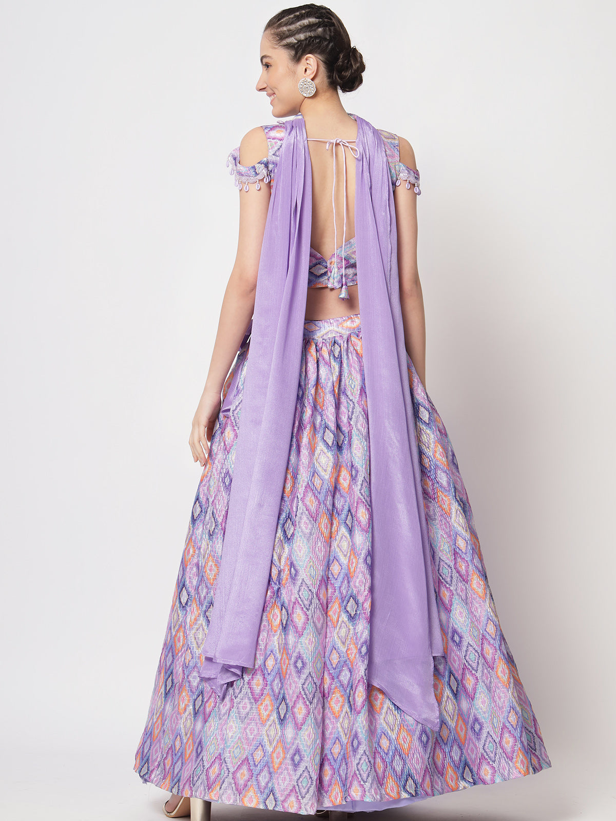 Rajwada - Classic Purple Chinon Silk Printed Semi Stitched Lehenga with Unstitched Blouse