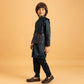 Rajwada Dark green Satin Embellished Stitched Kurta Set For Kids