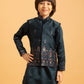 Rajwada Dark green Satin Embellished Stitched Kurta Set For Kids