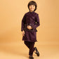 Rajwada Wine Satin Embellished Stitched Kurta Set For Kids