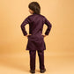 Rajwada Wine Satin Embellished Stitched Kurta Set For Kids