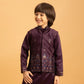 Rajwada Wine Satin Embellished Stitched Kurta Set For Kids