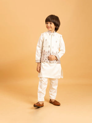 Rajwada White Satin Embellished Stitched Kurta Set For Kids