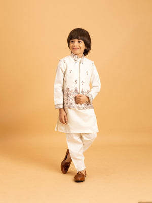 Rajwada White Satin Embellished Stitched Kurta Set For Kids