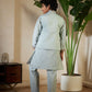 Rajwada Pista Green Viscose Silk Embellished Stitched Kurta Set For Kids