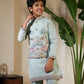 Rajwada Pista Green Viscose Silk Embellished Stitched Kurta Set For Kids