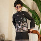 Rajwada Black Viscose Silk Embellished Stitched Kurta Set For Kids