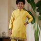 Rajwada Yellow Viscose Silk Embellished Stitched Kurta Set For Kids