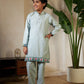 Rajwada Pista Green Viscose Silk Embellished Stitched Kurta Set For Kids