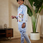 Rajwada Sky Blue Satin Embellished Stitched Kurta Set For Kids