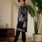 Rajwada Black Satin Embellished Stitched Kurta Set For Kids