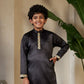 Rajwada Black Satin Embellished Stitched Kurta Set For Kids