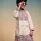Rajwada Peach Viscose Silk Embroidered Stitched Kurta Set For Kids
