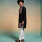 Rajwada Black Viscose Silk Embroidered Stitched Kurta Set For Kids