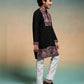 Rajwada Black Viscose Silk Embroidered Stitched Kurta Set For Kids