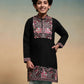 Rajwada Black Viscose Silk Embroidered Stitched Kurta Set For Kids