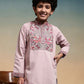 Rajwada Mauve Pink  Viscose Silk Embroidered Stitched Kurta Set For Kids