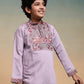 Rajwada Lavender Viscose Silk Embroidered Stitched Kurta Set For Kids