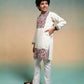 Rajwada White Viscose Silk Embroidered Stitched Kurta Set For Kids