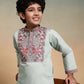 Rajwada Pista Green Viscose Silk Embroidered Stitched Kurta Set For Kids