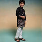 Rajwada Black Viscose Silk Embroidered Stitched Kurta Set For Kids