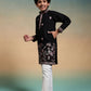 Rajwada Black Viscose Silk Embroidered Stitched Kurta Set For Kids
