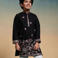 Rajwada Black Viscose Silk Embroidered Stitched Kurta Set For Kids