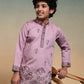 Rajwada Mauve Pink Viscose Silk Embroidered Stitched Kurta Set For Kids